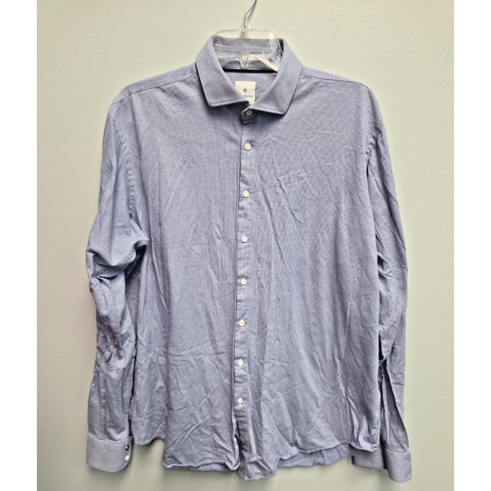 BLUE INDUSTRY‎ Men's Button Up Sz 45 XXL Long Sleeve Shirt Blue Stripe $218